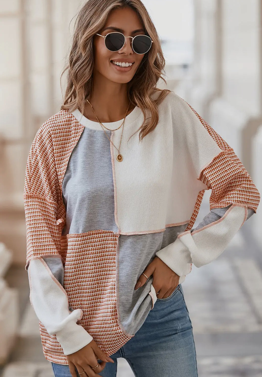 Oversized Color Block Knot Top