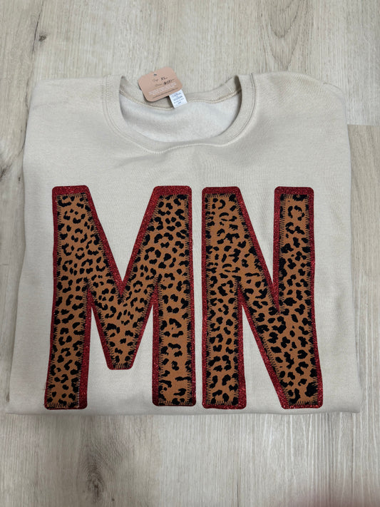 Cheetah/red glitter MN crew- X-LARGE