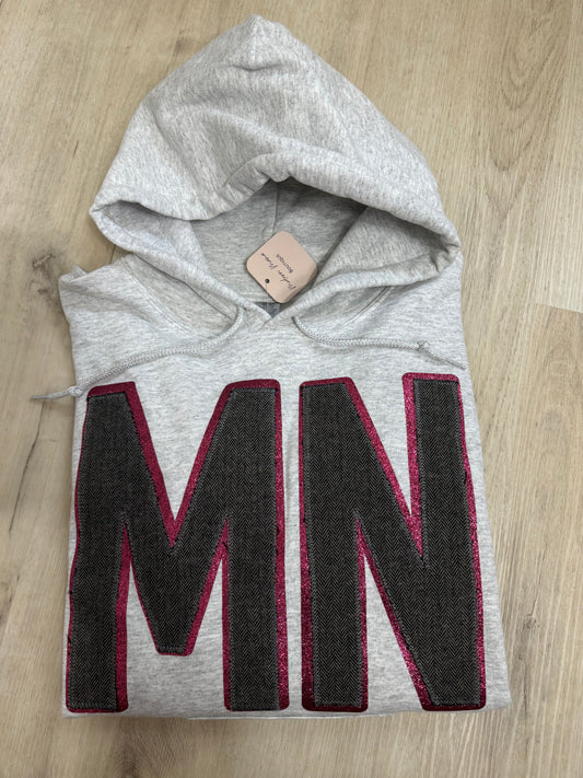 Gray/pink glitter stitched Mn hoodie-SMALL